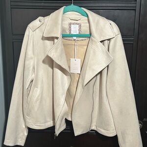 Kohl's Cream Faux Leather Moto Jacket